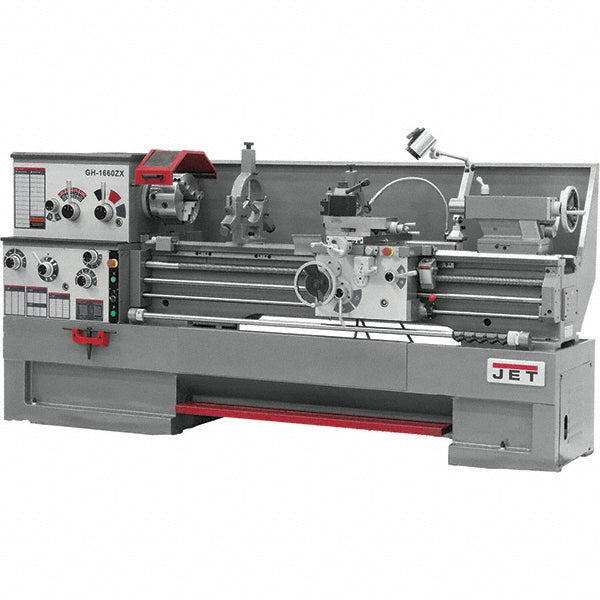 Jet 18" x 60" Engine Lathe: Geared Head, 230 V 3 Phase, 3-1/8" Spindle Bore Dia, 25 to 1,800 RPM JT9-321504