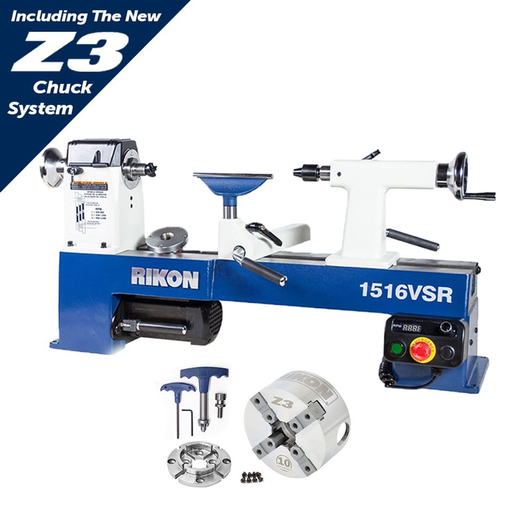 RIKON 70-1516VSRK 12" x 16-1/2" VSR MIDI wood lathe kit with chuck set.