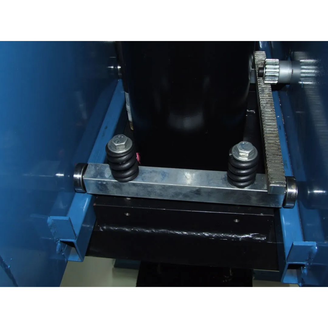 Adjustable bed and frame support system on the Baileigh 100-Ton Pneumatic H-Frame Shop Press (HSP-100A) 1004759 designed for heavy-duty pressing applications.