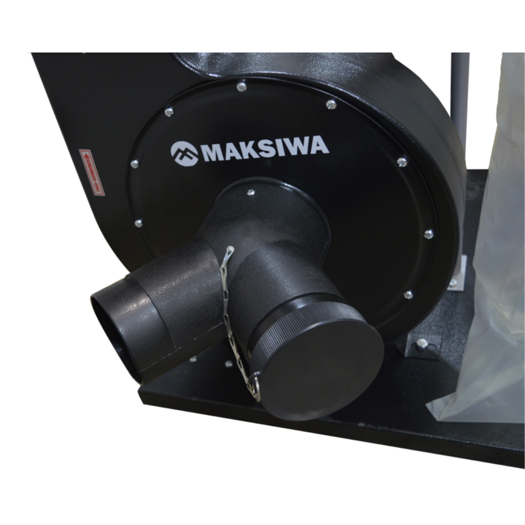 Maksiwa CP/2.C Dust Collector blower motor and dust intake connection close-up view