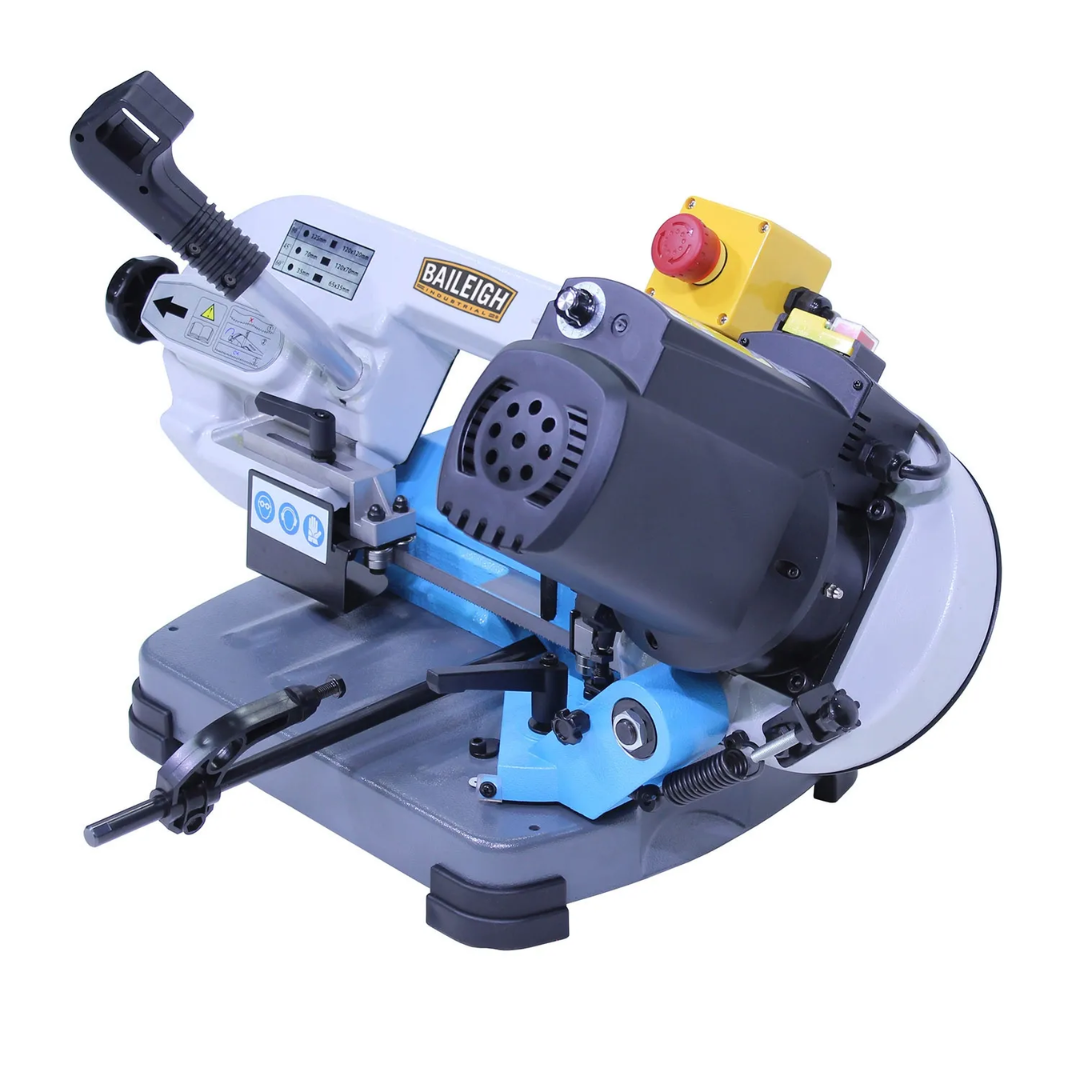Angled view of Baileigh Portable Variable-Speed Metal-Cutting Bandsaw (BS-127P) 1018561 motor and drive assembly showcasing durable industrial-grade construction.