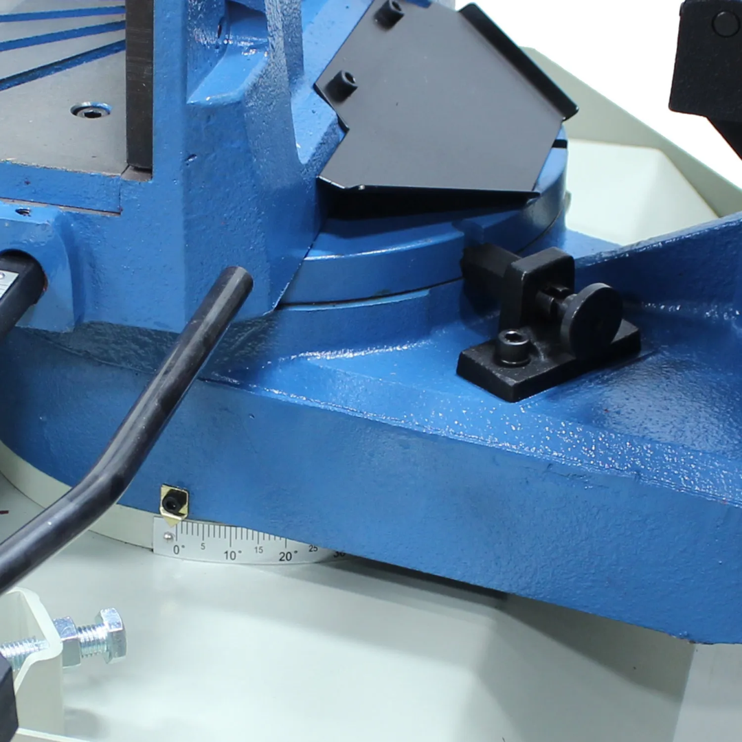 Baileigh 10.5-Inch Variable-Speed Dual-Mitering Bandsaw (BS-350M) 1001557 integrated coolant and work support area enhancing cutting performance and blade longevity.