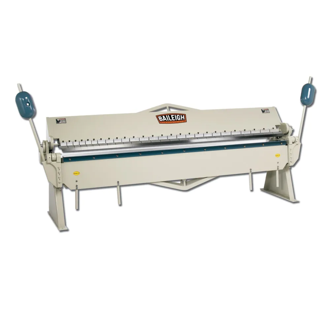 Baileigh 120-Inch Box & Pan Brake, 14-Gauge Mild Steel (BB-12014) 1000361 heavy-duty manual box and pan brake featuring a 120-inch bending capacity, segmented removable fingers, reinforced steel frame, and precision sheet metal forming for fabrication, HVAC, and industrial manufacturing.