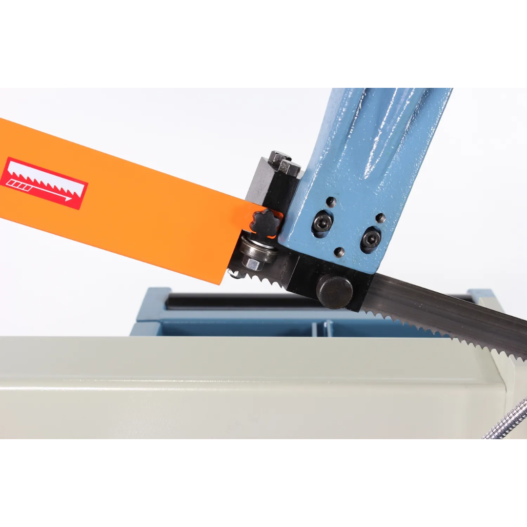 Baileigh 13-Inch Variable-Speed Dual-Mitering Bandsaw (BS-20M-DM) 1001292 heavy-duty saw arm and mitering pivot designed for accurate angled metal cuts.