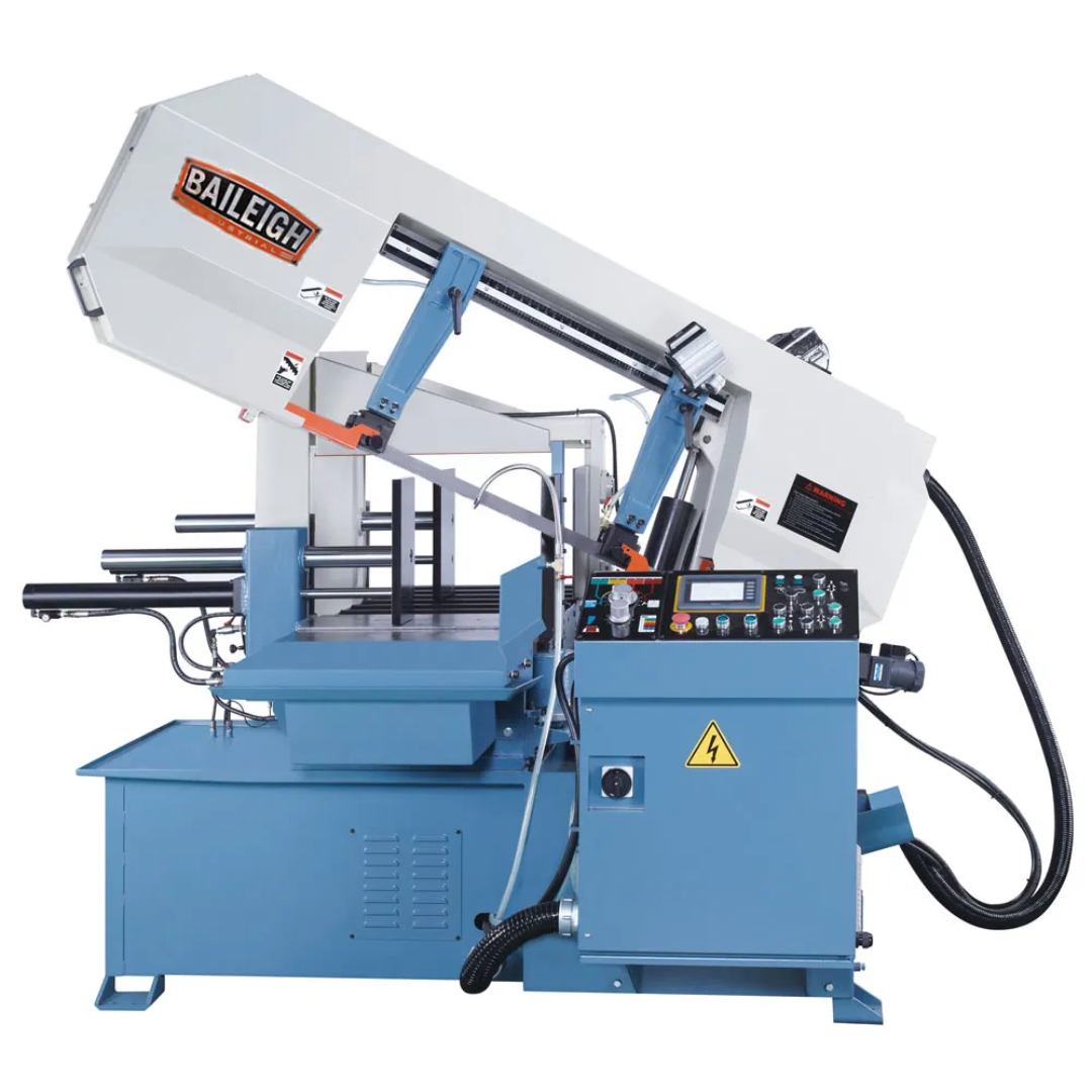 Baileigh 18-Inch Automatic Horizontal Bandsaw, 220V 3Ph (BS-24A) 1001374 industrial automatic horizontal bandsaw featuring an 18-inch cutting capacity, hydraulic downfeed system, programmable control panel, heavy-duty steel frame, and precision metal cutting performance for fabrication and production environments.
