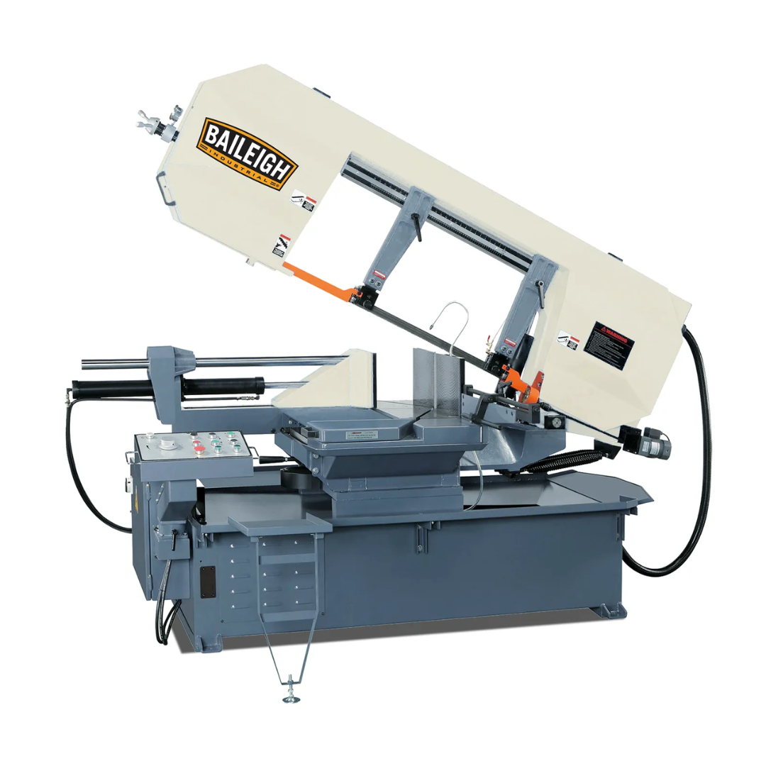 Baileigh 18-Inch Semi-Auto Dual-Miter Horizontal Bandsaw (BS-24SA-DM) 1001389 heavy-duty semi-automatic dual-miter horizontal bandsaw with a rigid steel frame, large cutting capacity, hydraulic operation, and precision metal cutting for industrial fabrication.