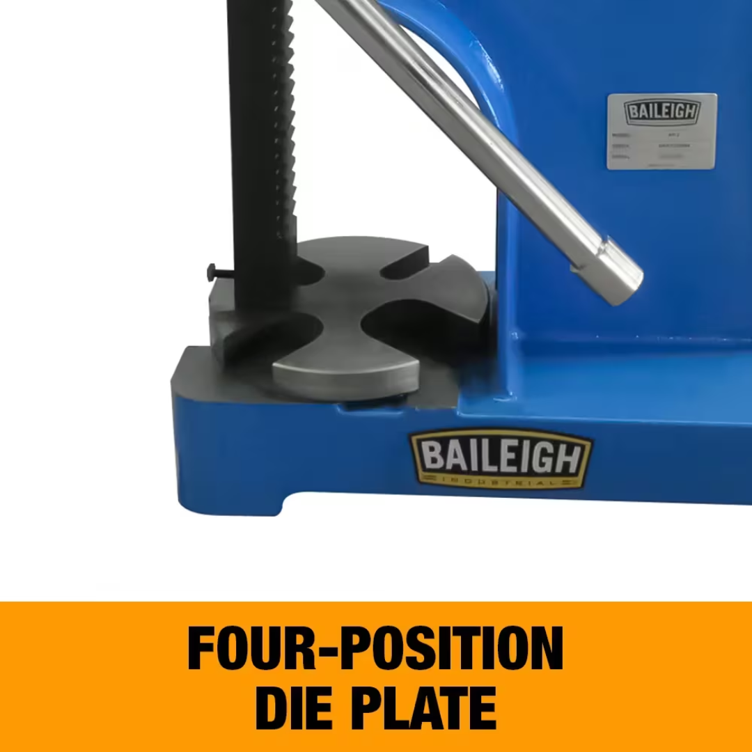 Baileigh 2 Ton Arbor Press AP-2 1232699 four-position die plate designed to support a wide range of pressing, staking, and assembly operations.