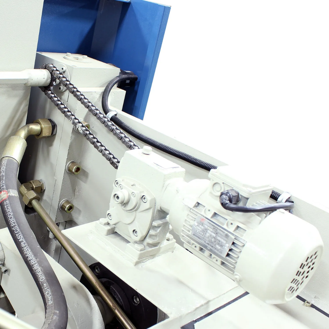Baileigh 33-Ton CNC Hydraulic Press Brake, 63" Length (BP-3305CNC) 1020680 precision back gauge mechanism close-up designed for consistent positioning accuracy during production bending operations.