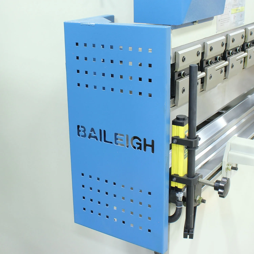 Baileigh 33-Ton CNC Hydraulic Press Brake, 63" Length (BP-3305CNC) 1020680 side panel close-up featuring heavy-duty machine construction and industrial-grade hydraulic press brake design.