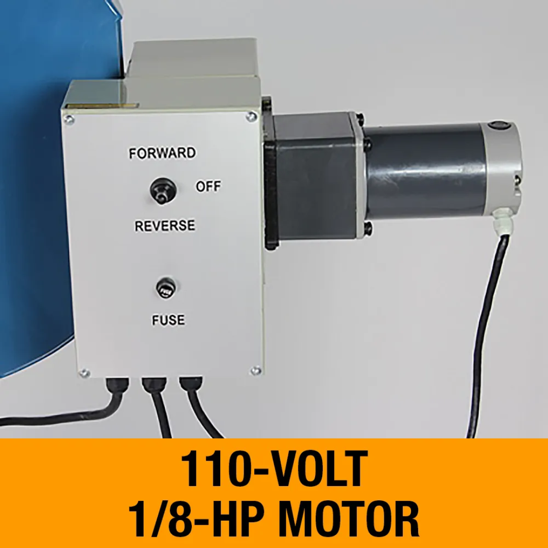 Baileigh 36" Powered Bead Rolling Machine, 110V (BR-18E-36) 1000924 close-up of 110-volt motor assembly delivering powered bead rolling performance for professional metalworking.