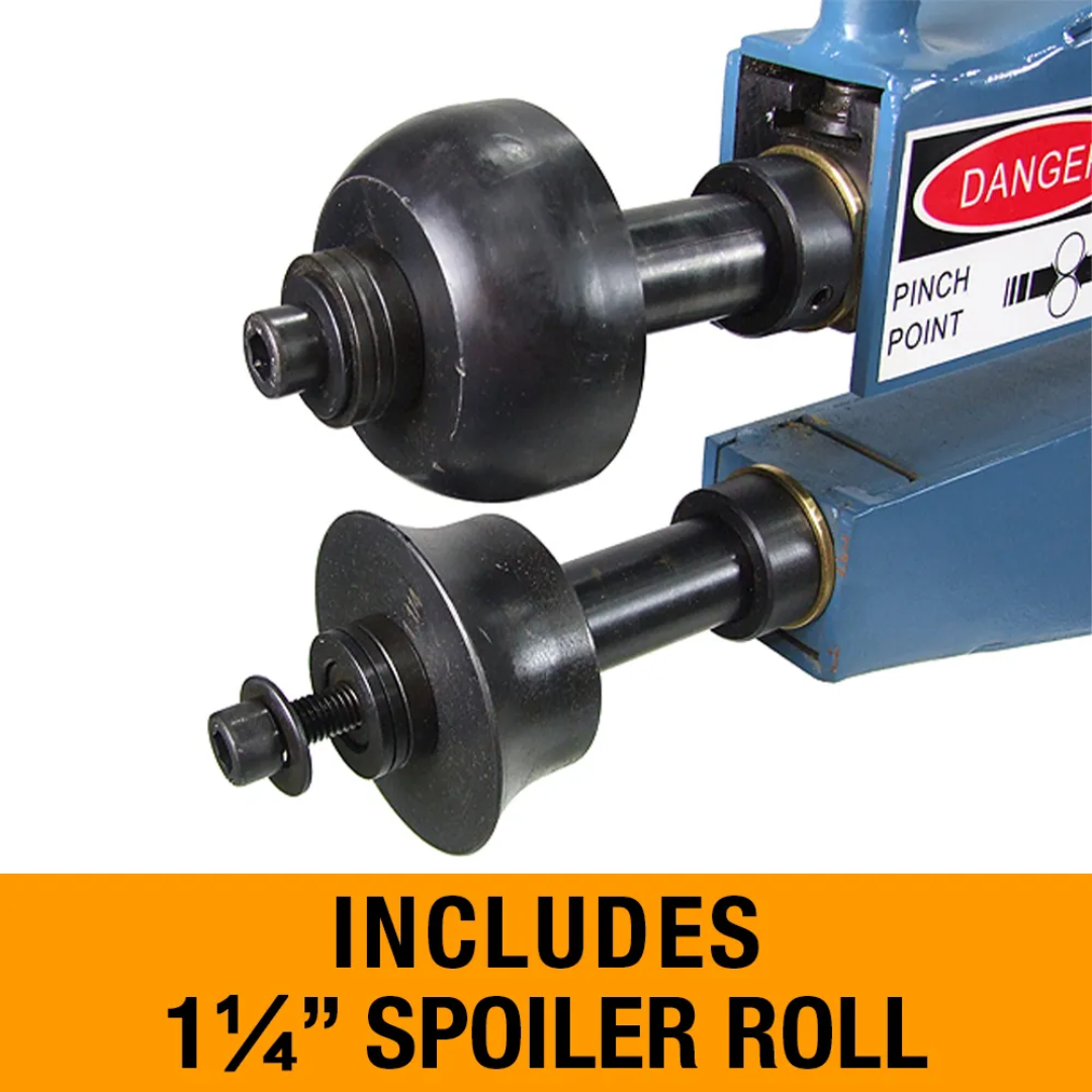 Baileigh 36" Powered Bead Rolling Machine, 110V (BR-18E-36) 1000924 close-up of included 1/4-inch spoiler roll tooling designed for custom automotive and fabrication projects.