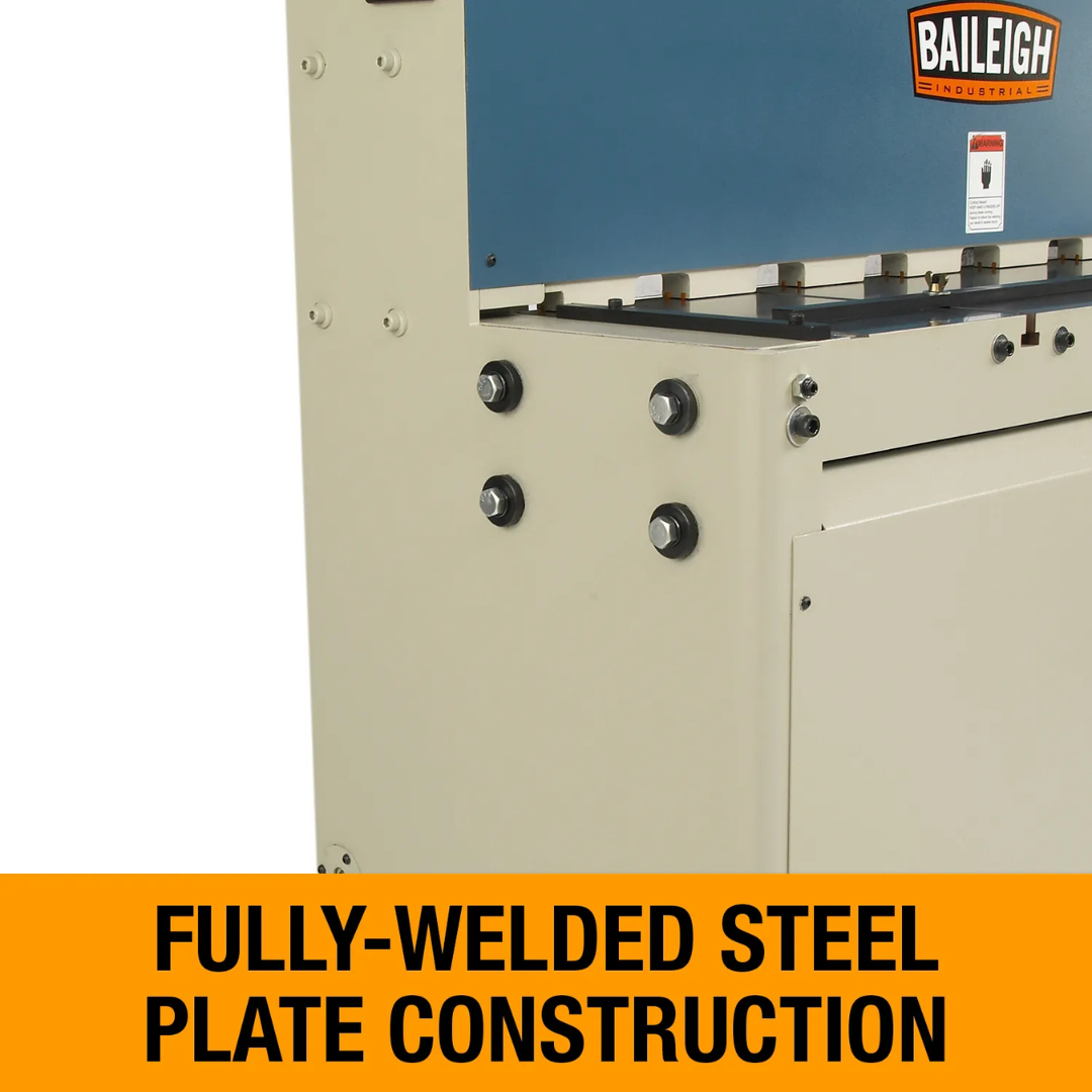 Baileigh 52-Inch Hydraulic Sheet Metal Shear (SH-5214) 1007148 fully welded steel plate construction delivering rigidity, durability, and long-term cutting performance.