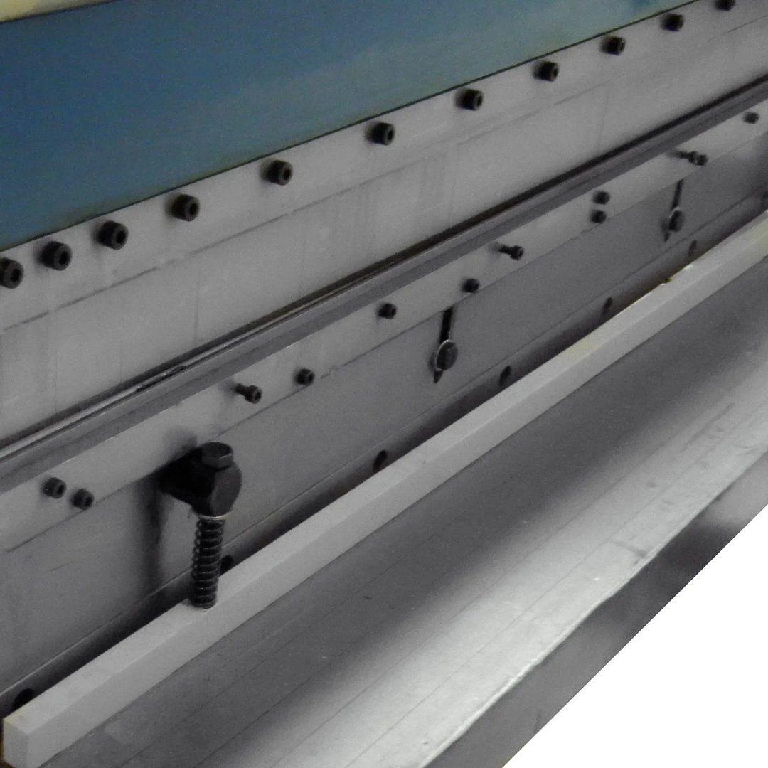 Baileigh 52-Inch Shear Brake Roll, 16-Gauge Mild Steel (SBR-5216) 1006972 close-up of the bending brake assembly featuring segmented fingers and precision sheet metal forming components.