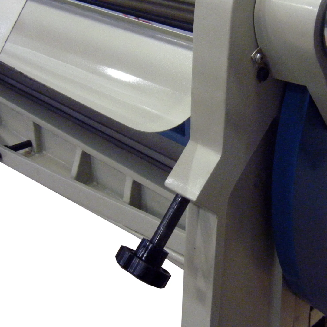 Baileigh 52-Inch Shear Brake Roll, 16-Gauge Mild Steel (SBR-5216) 1006972 side-angle view highlighting support arms, machine frame, and integrated fabrication system construction.