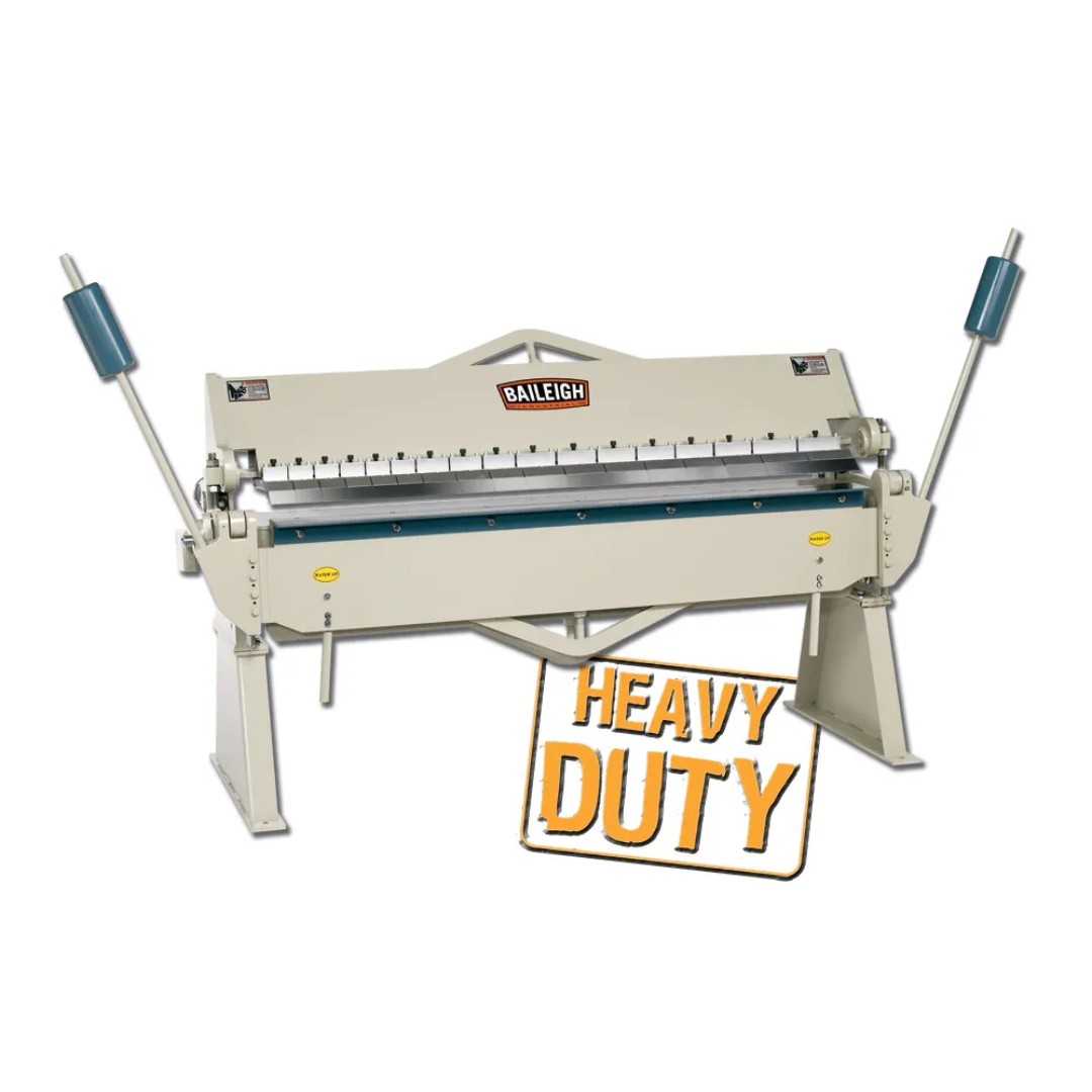 Baileigh 72-Inch Box & Pan Brake, 12-Gauge Mild Steel (BB-7212) 1000536 heavy-duty manual sheet metal brake featuring segmented fingers, reinforced steel frame construction, dual operating handles, and precision bending capabilities for fabrication and metalworking applications.