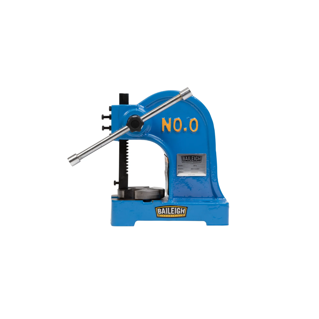 Baileigh AP-0 - 1/2-Ton Arbor Press 1232697 compact manual arbor press designed for precision pressing, staking, broaching, assembly, and bearing installation applications in machine shops and fabrication environments.