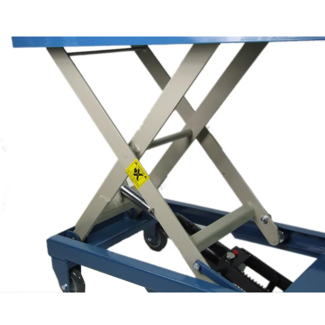 Baileigh B-Cart Hydraulic Lift Cart 1000578 scissor-lift mechanism providing stable vertical lifting and precise positioning of tools, equipment, and materials.