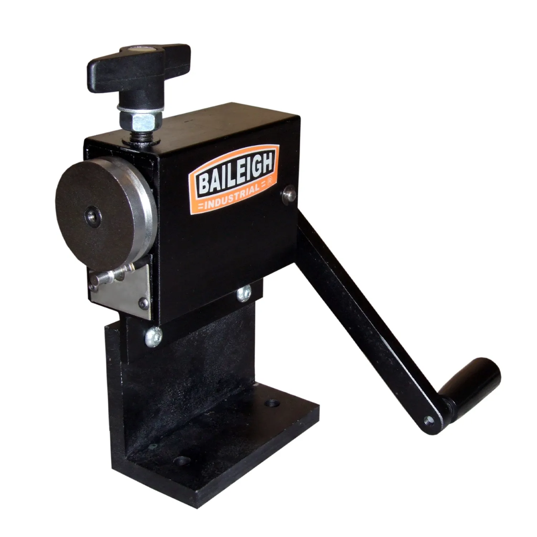 Baileigh Bead Former BF-035 1000644 shown in a full front view, featuring a heavy-duty manual hand crank, compact steel frame, and precision forming rollers for creating beads, flanges, and decorative profiles in sheet metal.