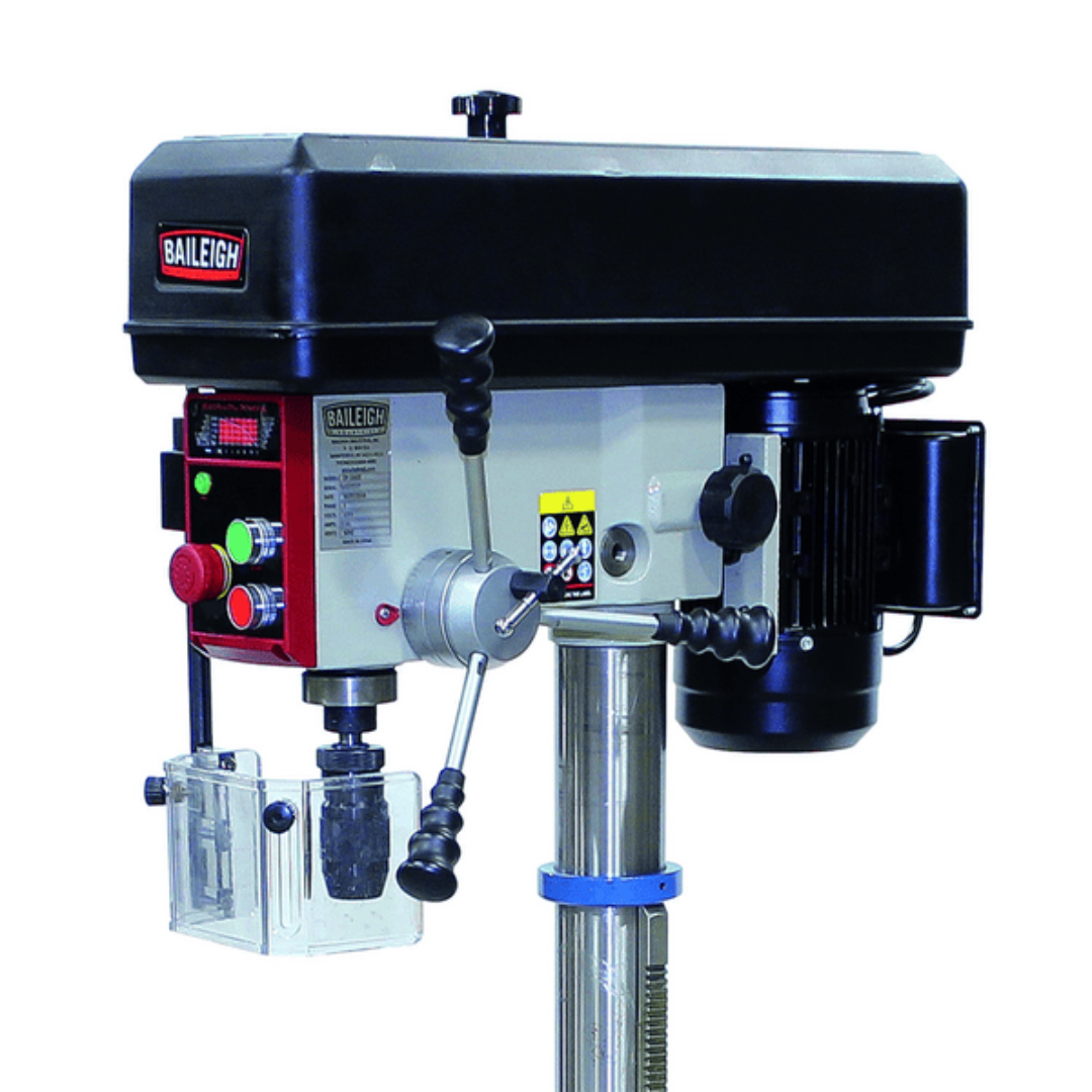 Baileigh Belt Driven Drill Press DP-1000E 1022128 drill head and spindle assembly engineered for reliable belt-driven performance in industrial and fabrication environments.