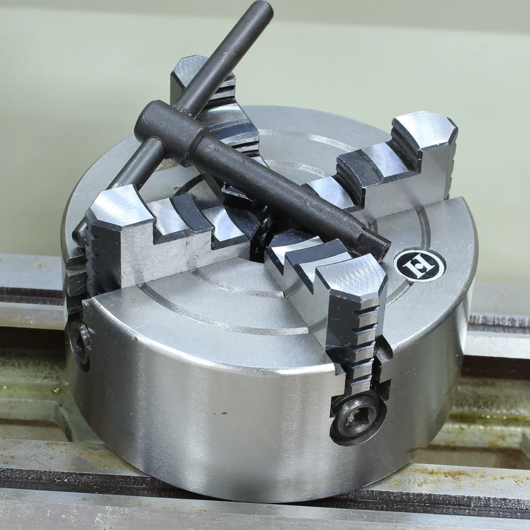 Baileigh Bench Lathe PL-1022VS-V2 1228215 three-jaw chuck system designed for secure workholding and accurate turning results.