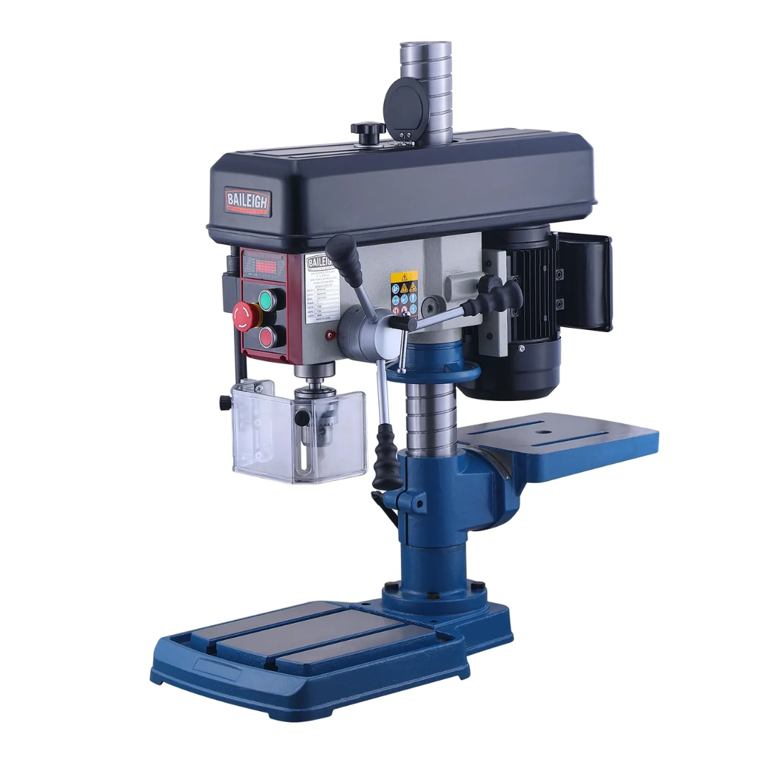 Baileigh Bench Top Drill Press DP-3814B 1228211 front-angle view highlighting the heavy-duty construction and compact footprint for workshop use.