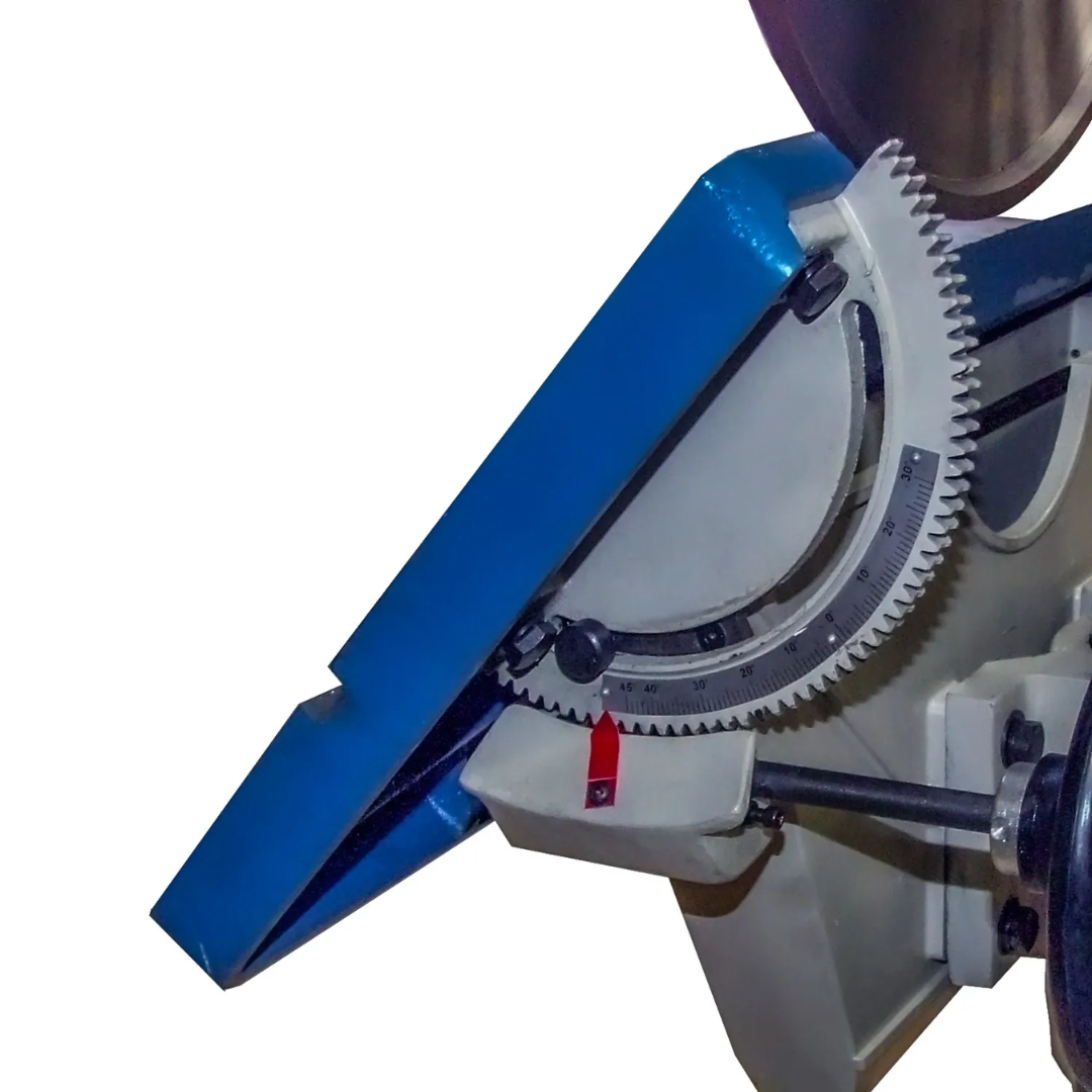 Baileigh Disc Grinder DG-500 1002708 close-up of the adjustable grinding table and abrasive disc with tilting work surface for accurate edge grinding and metal finishing.