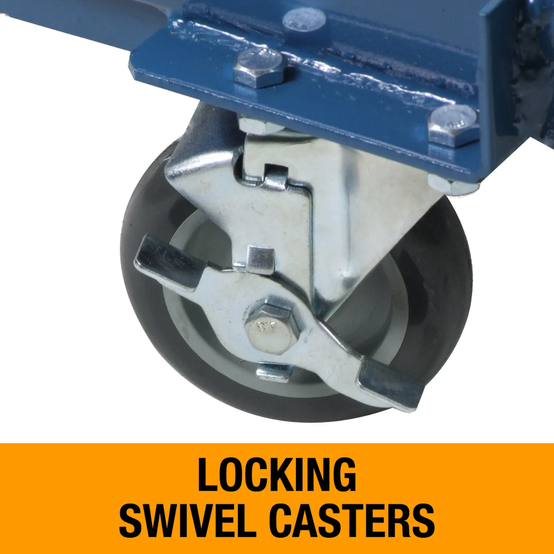Baileigh Double Height Lifting Table B-CARTX2 1000579 locking swivel caster close-up featuring industrial-grade wheels for smooth mobility and secure positioning during loading and unloading.