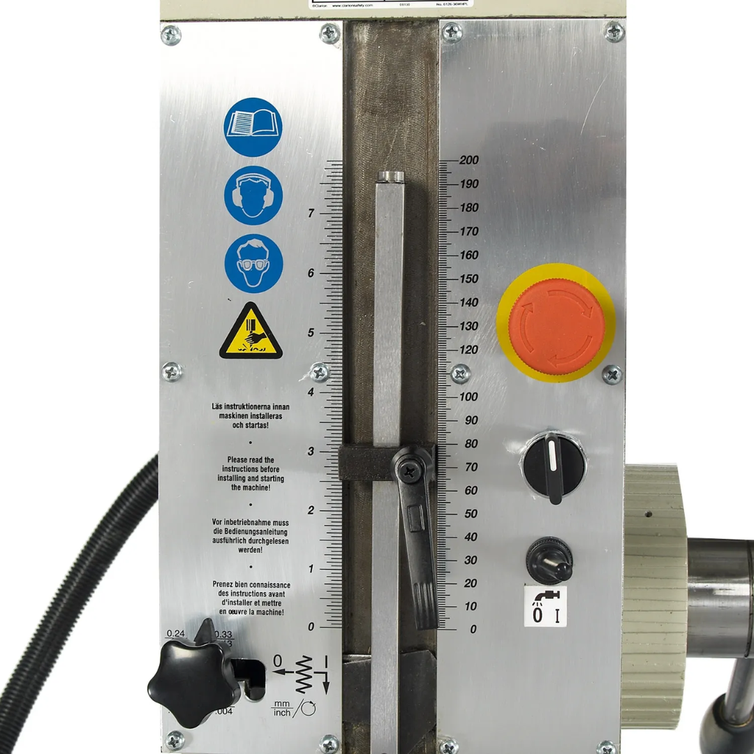 Baileigh Drill Press - DP-1500G 1002872 coolant reservoir and motor assembly detail designed for extended drilling operations and industrial performance.