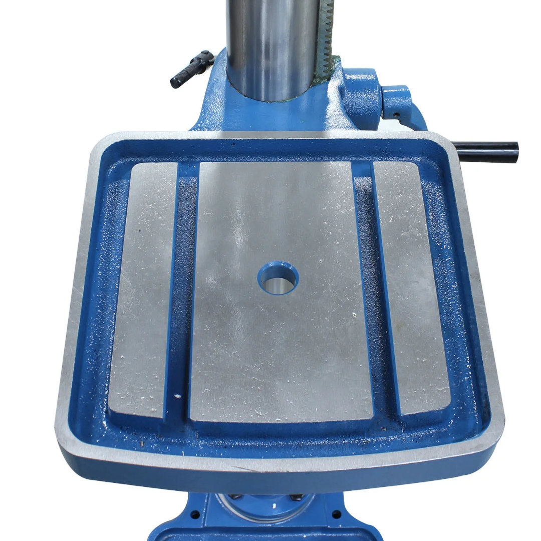 Baileigh Drill Press DP-0625E 1022127 adjustable cast iron worktable providing stable support for precision drilling and fabrication projects.