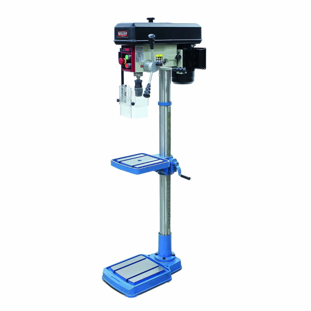 Baileigh Drill Press DP-0625E 1022127 floor-standing drill press with adjustable cast iron worktable and heavy-duty base for precision drilling applications.