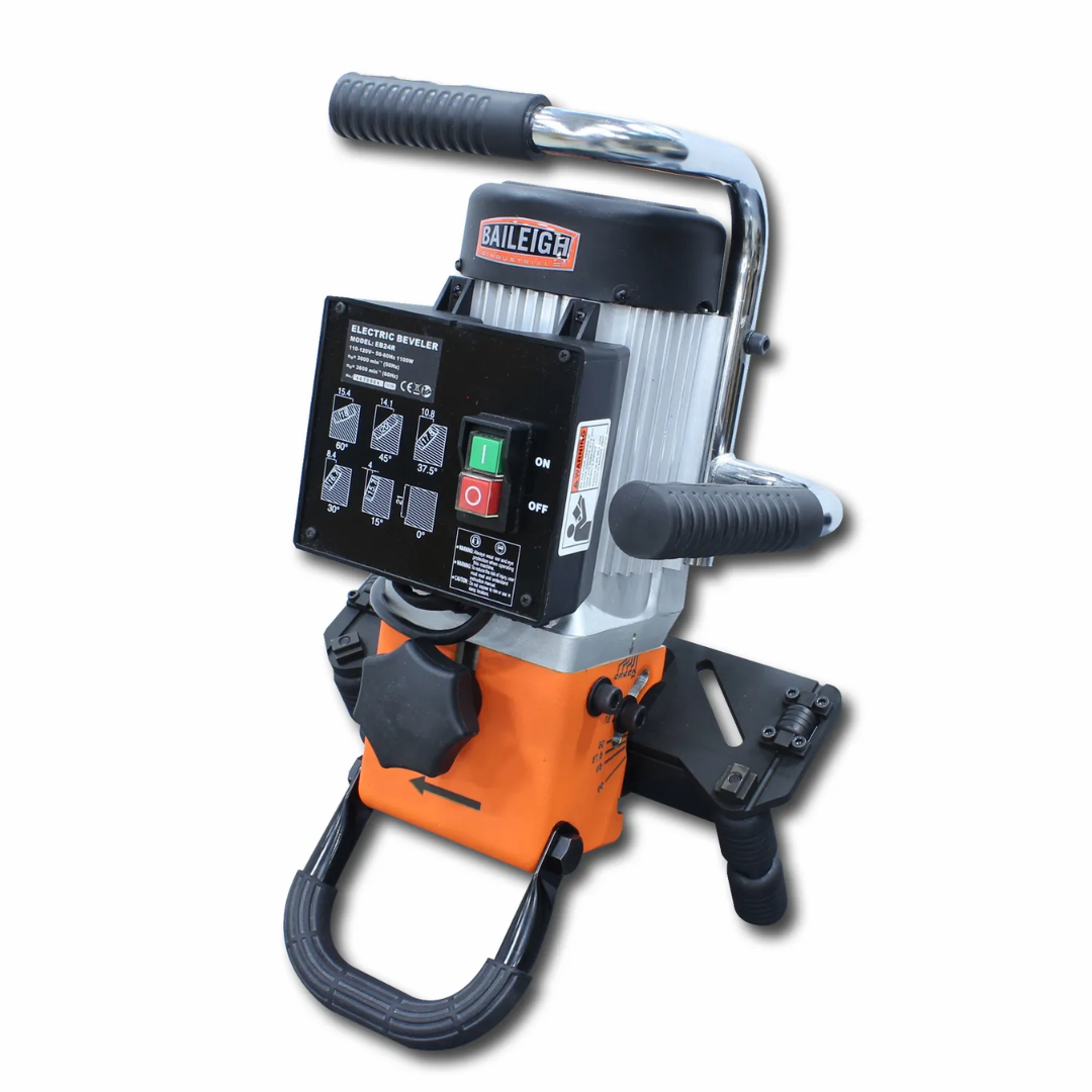 Baileigh Electric Plate and Pipe Beveler (CM-060PR) 1016602 front view showing portable beveling machine with ergonomic handles, digital controls, and heavy-duty metalworking construction.