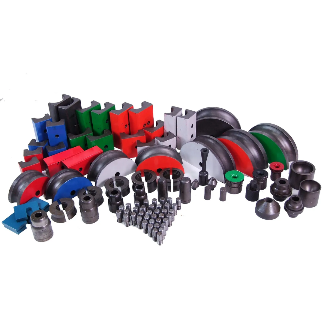 Baileigh Exhaust Bender - (EB-300) 1004134 bending die set displaying multiple precision tube bending dies and tooling for creating accurate exhaust system bends in various tubing sizes.
