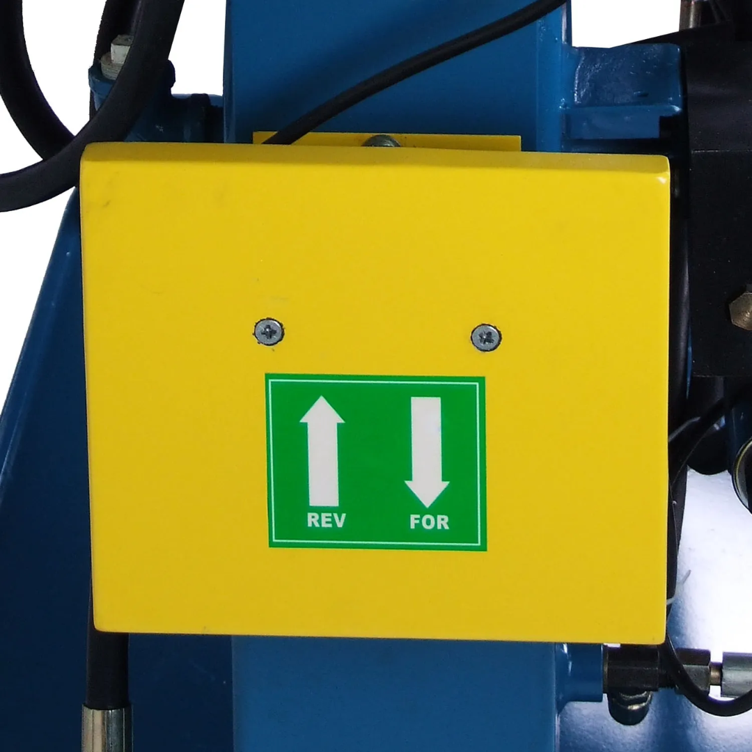 Baileigh Exhaust Bender - (EB-300) 1004134 electrical control cabinet close-up featuring the integrated safety disconnect and industrial electrical enclosure for reliable machine operation.