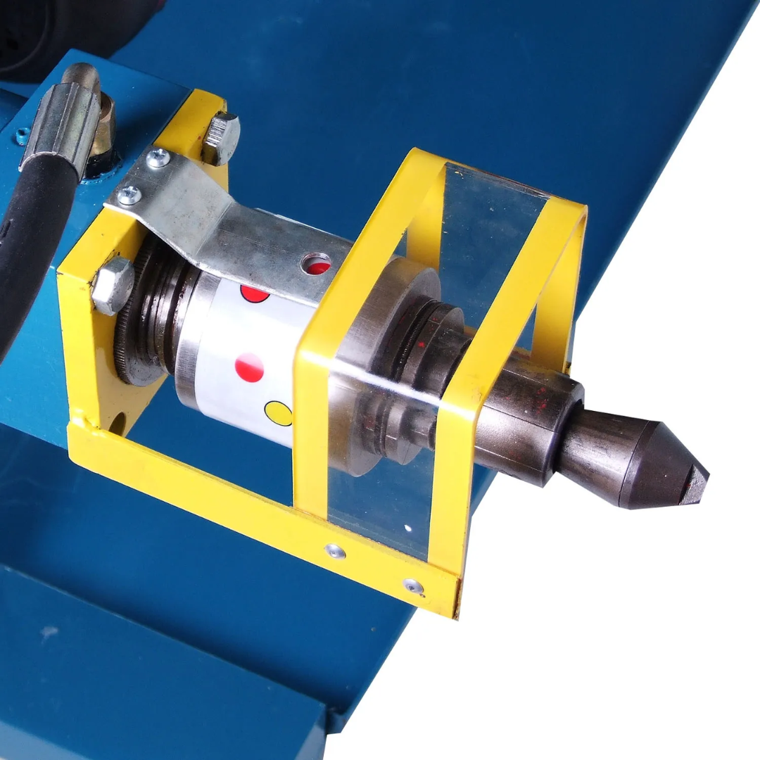 Baileigh Exhaust Bender - (EB-300) 1004134 tube clamping and bending head detail illustrating the heavy-duty clamping system and bending tooling for accurate tube positioning.