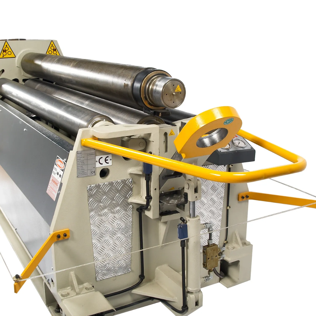 Baileigh Four Roll Plate Roll PR-603-4 1006554 side view showing hydraulic plate rolling system, precision rollers, and adjustable material support arm.