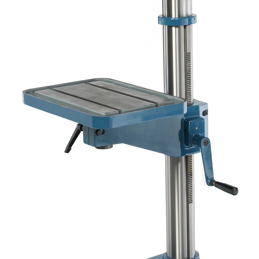 Baileigh Gear Driven Drill Press - DP-1000G 1002827 adjustable precision worktable with T-slot surface for secure workholding and accurate positioning of metalworking projects.
