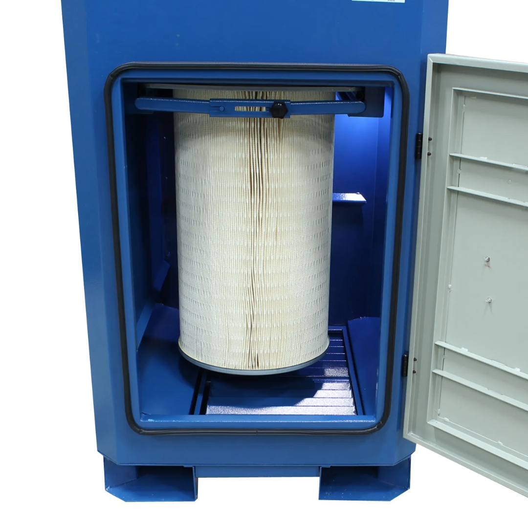 Baileigh Heavy Duty Metal Dust Collector MDC-3500-HD 1017595 internal filter chamber with high-capacity filtration system for capturing fine metal dust and maintaining clean shop air.