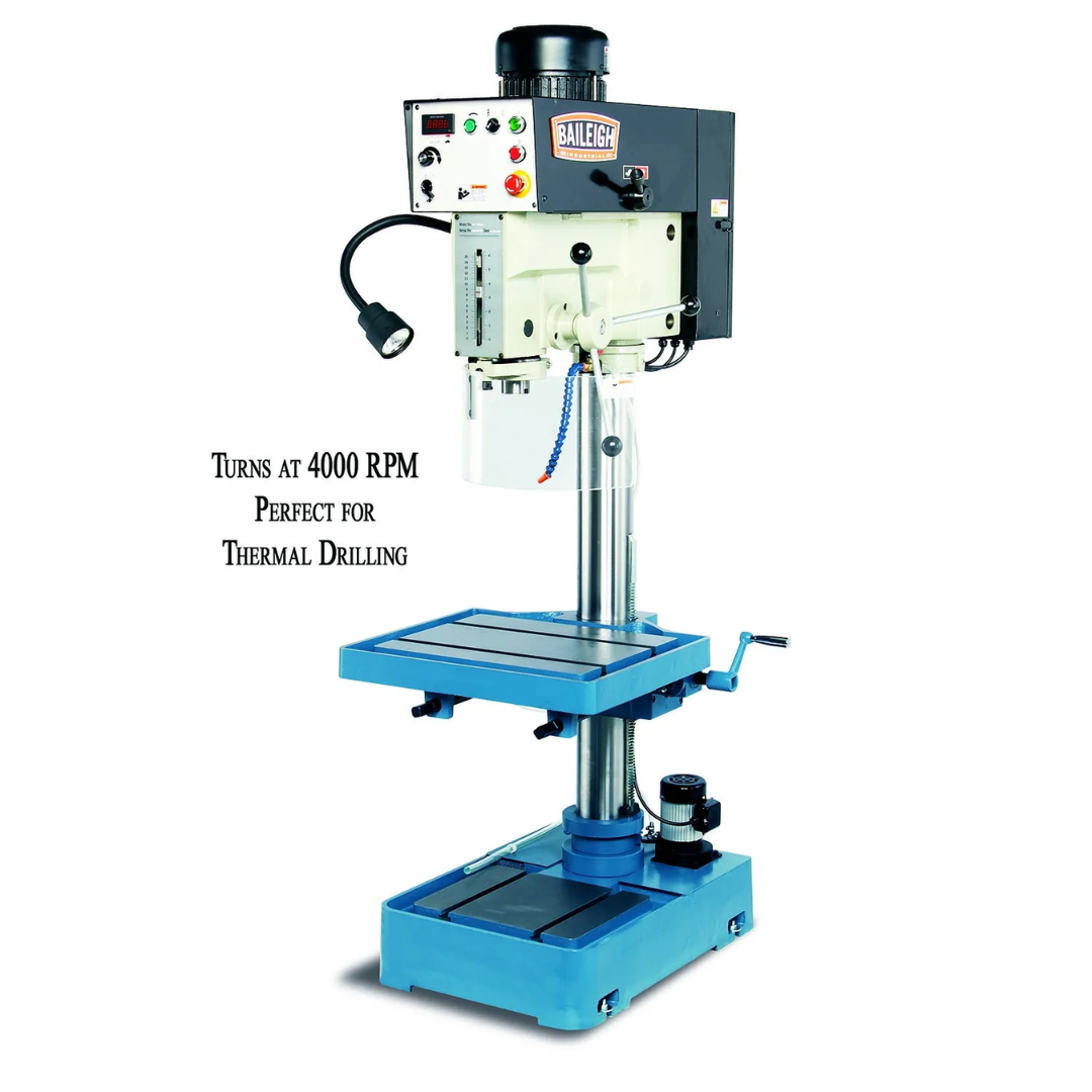 Baileigh High Speed Drill Press DP-1250VS-HS 1002871 variable-speed high-speed drill press with precision worktable and industrial floor-standing design for accurate drilling applications.