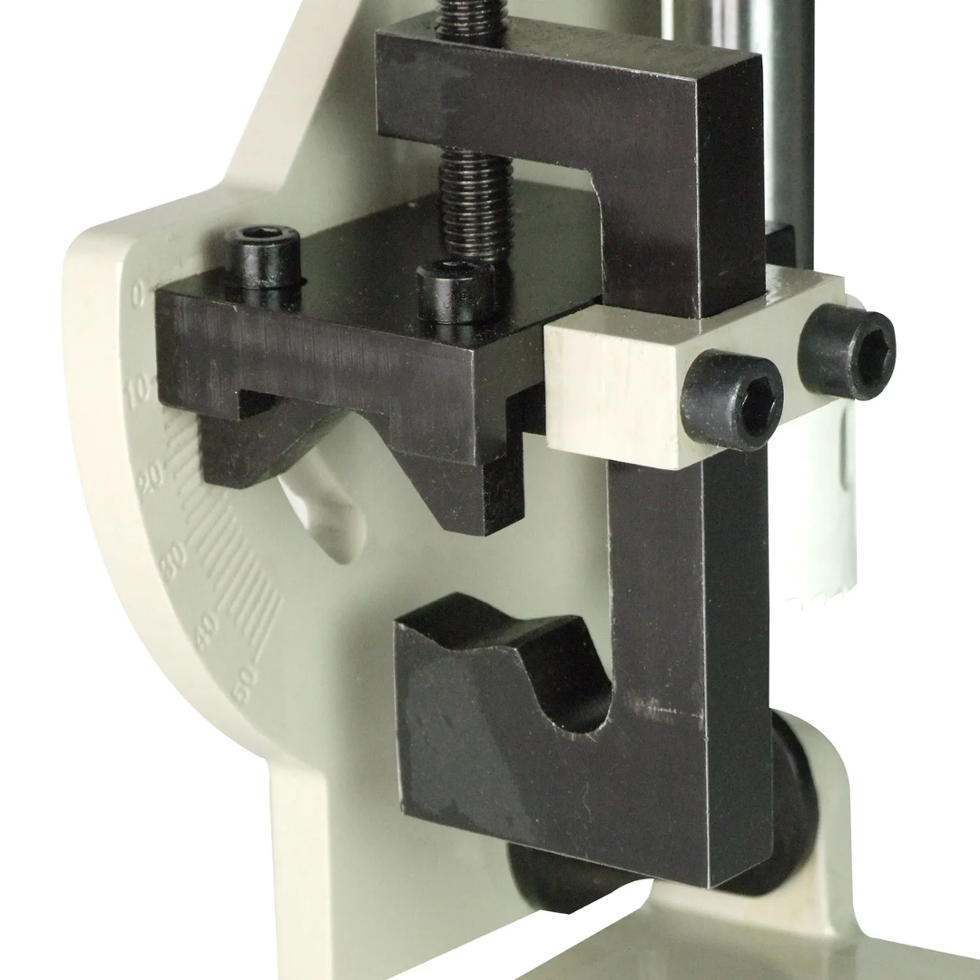 Baileigh Hole Saw Notcher TN-210H 1008036 workholding vise assembly designed to securely clamp tubing for accurate saddle cuts and notch preparation.