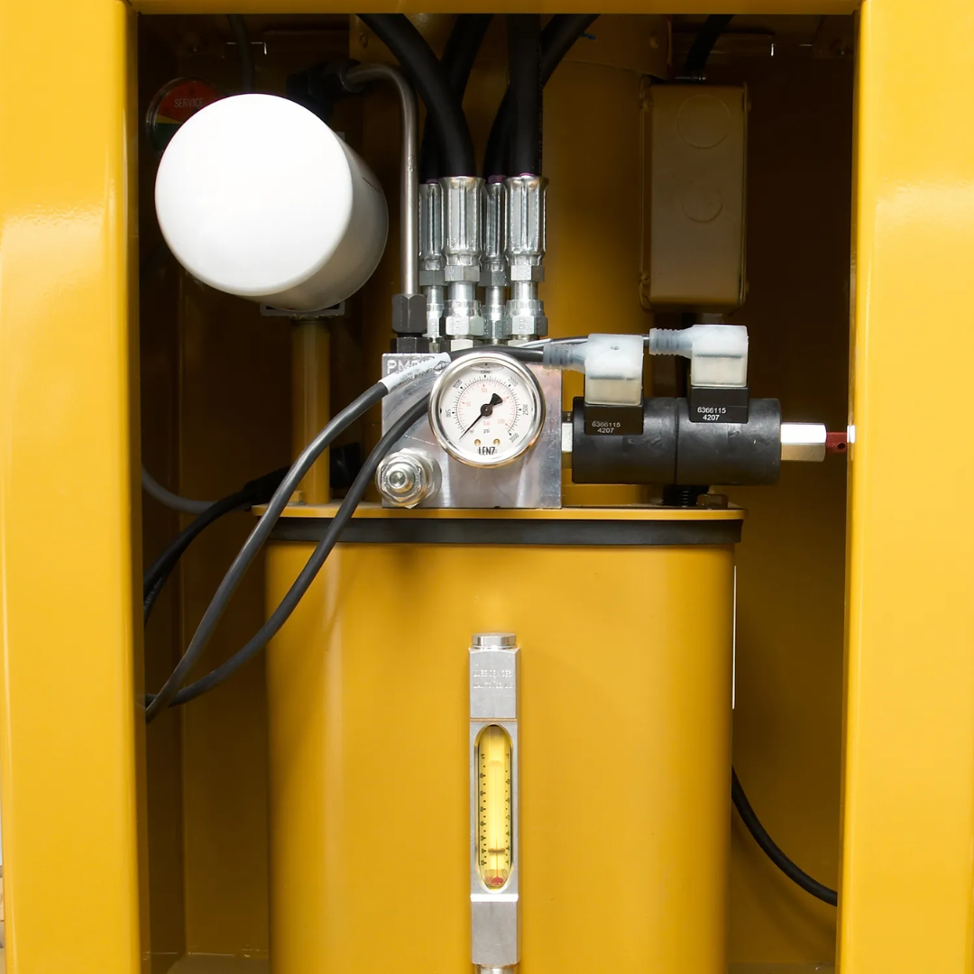 Baileigh Hydraulic Rotary Draw Bender, DRO with Auto Stop (RDB-175) BA9-RDB175B tooling storage and hydraulic system components integrated into the machine frame.
