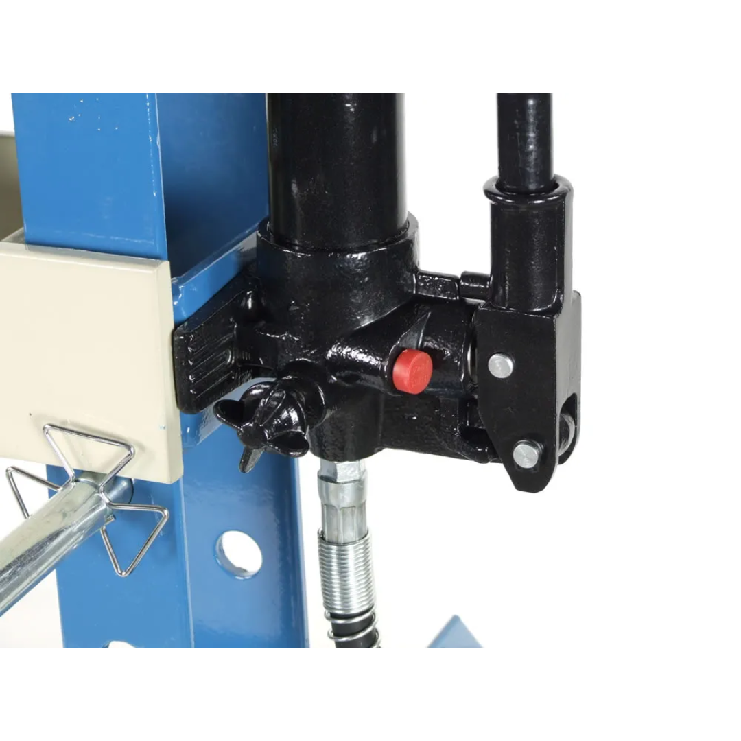 Baileigh Hydraulic Shop Press - (HSP-10H) 1004779 adjustable hydraulic cylinder and frame components providing versatility for fabrication and repair tasks.
