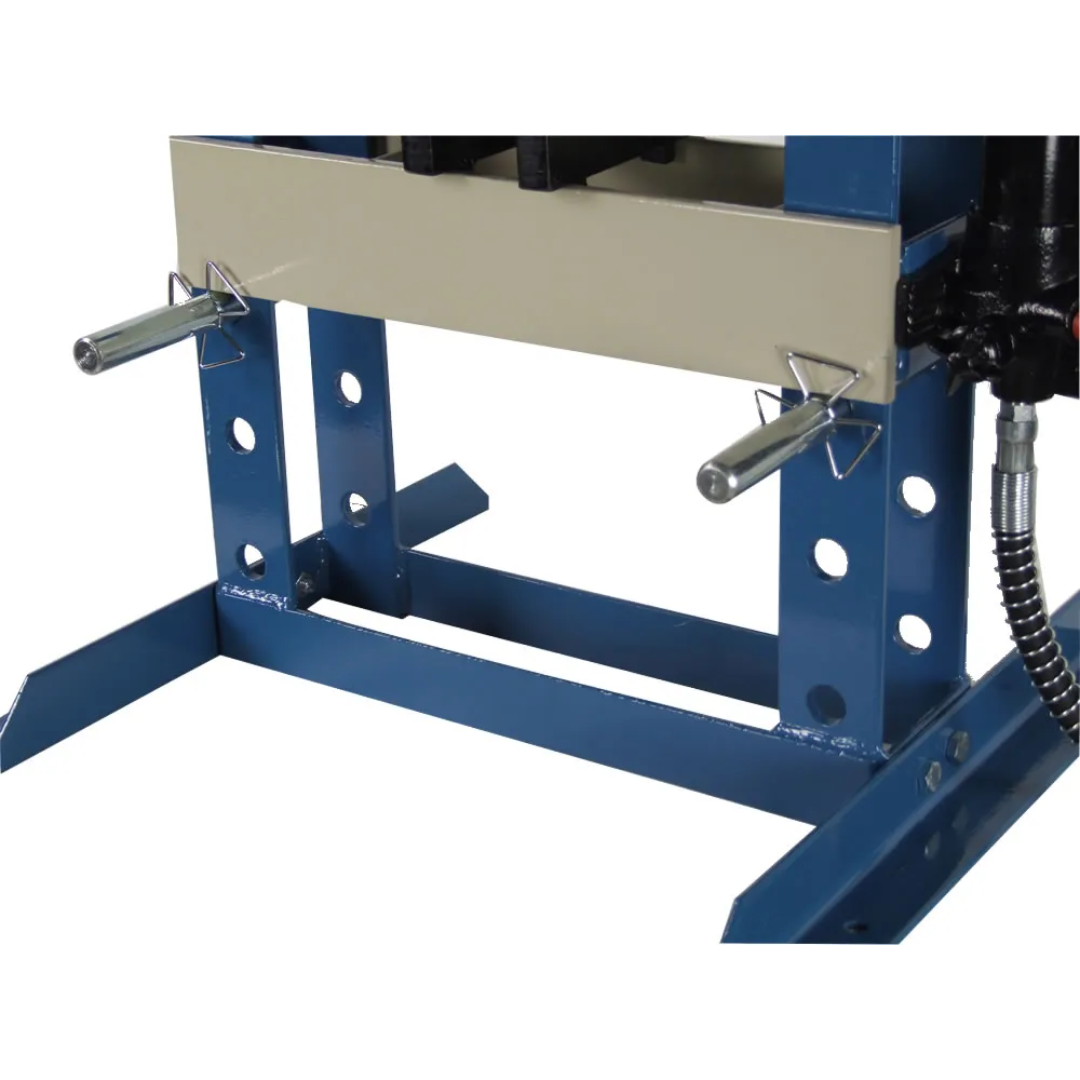 Baileigh Hydraulic Shop Press - (HSP-10H) 1004779 adjustable work table system allowing accommodation of various workpiece sizes and pressing requirements.