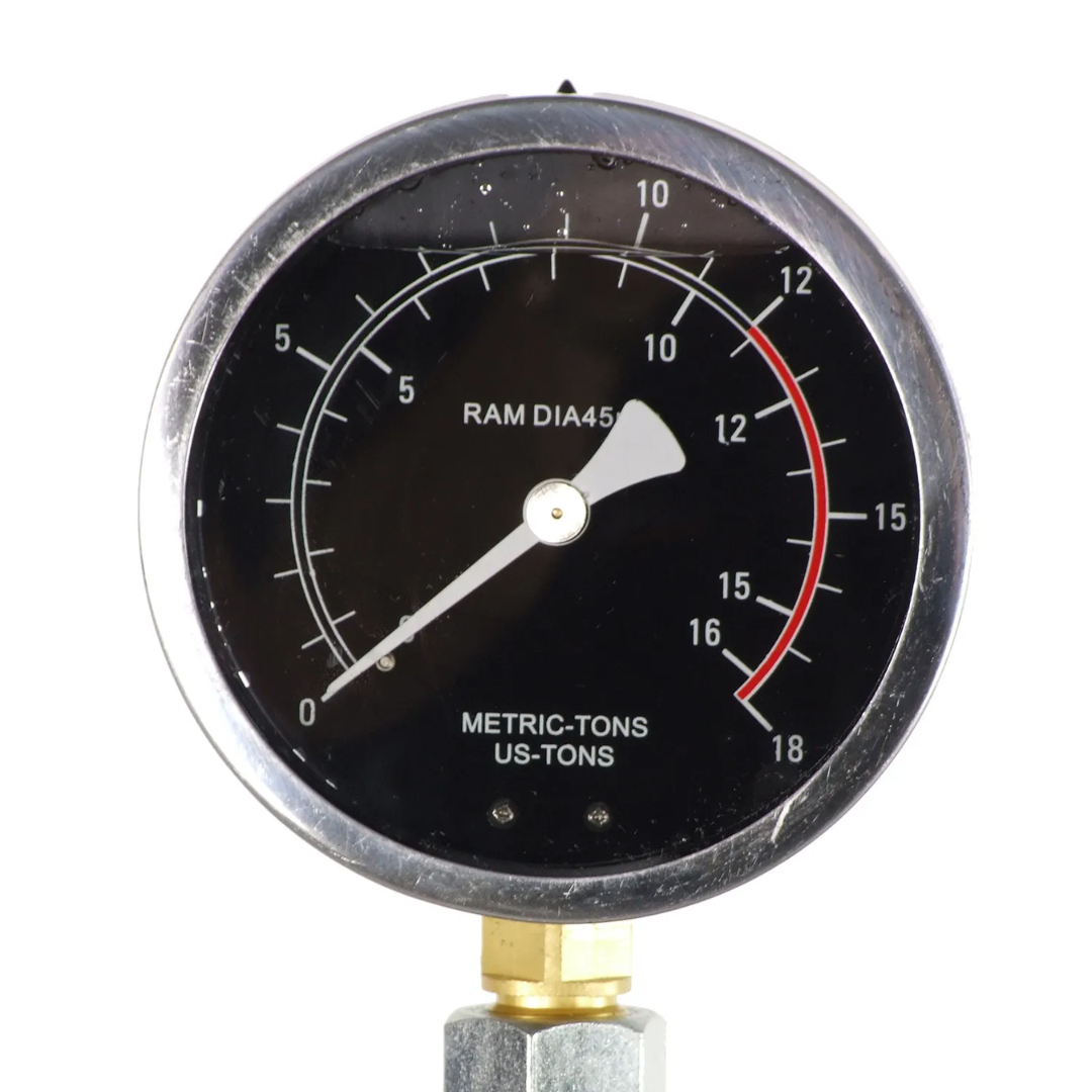 Baileigh Hydraulic Shop Press - (HSP-10H) 1004779 hydraulic pressure gauge providing real-time force monitoring for precision shop press applications.