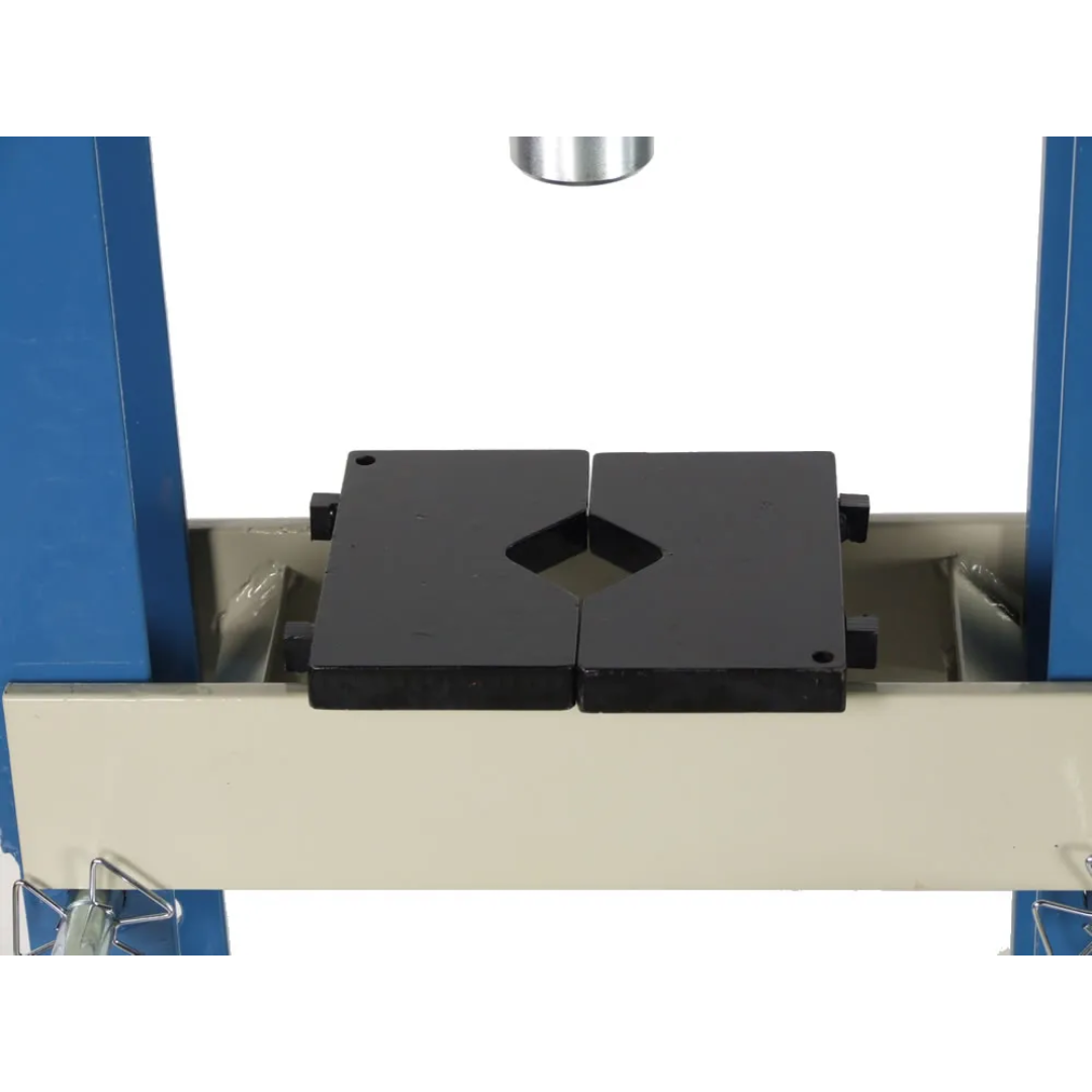 Baileigh Hydraulic Shop Press - (HSP-10H) 1004779 removable press plates and work area designed for bearing installation, straightening, and forming tasks.