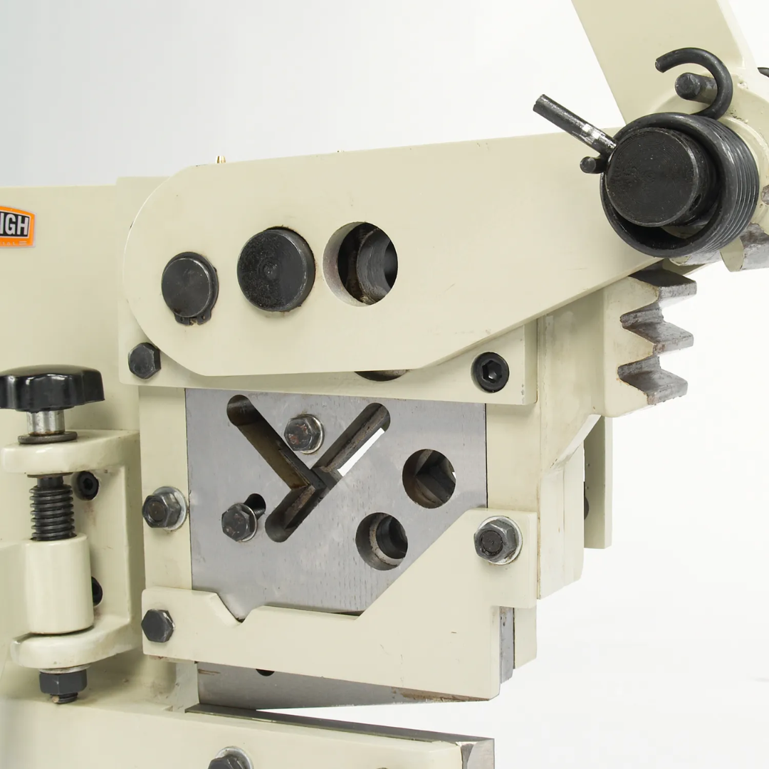 Baileigh Manual Ironworker SW-22M 1007741 precision cutting head with adjustable guides and integrated tooling for accurate manual metalworking.