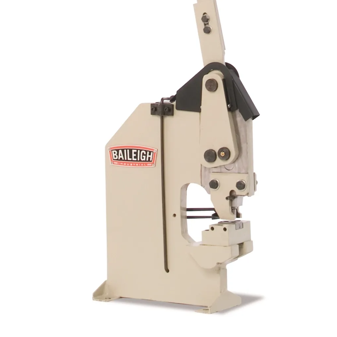 Baileigh Manual Sheet Metal Punch HP-160 1004679 heavy-duty manual sheet metal punch featuring a rigid cast frame, long operating handle, and precision punching capability for fabrication and metalworking applications.