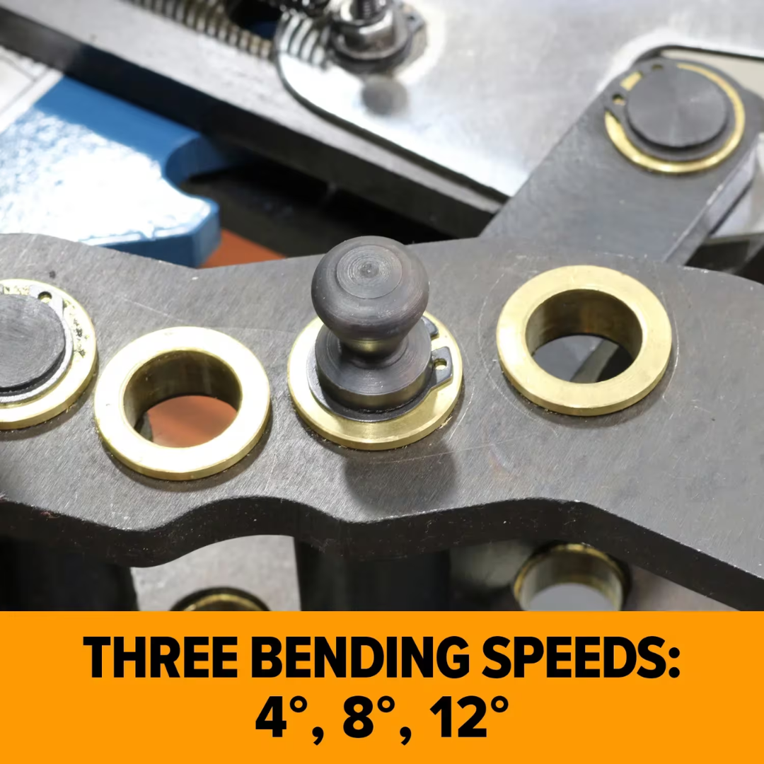 Baileigh Manual Tube Bender RDB-050 1006768 interchangeable die system featuring multiple bending speed positions for precise tube forming and improved operator control.