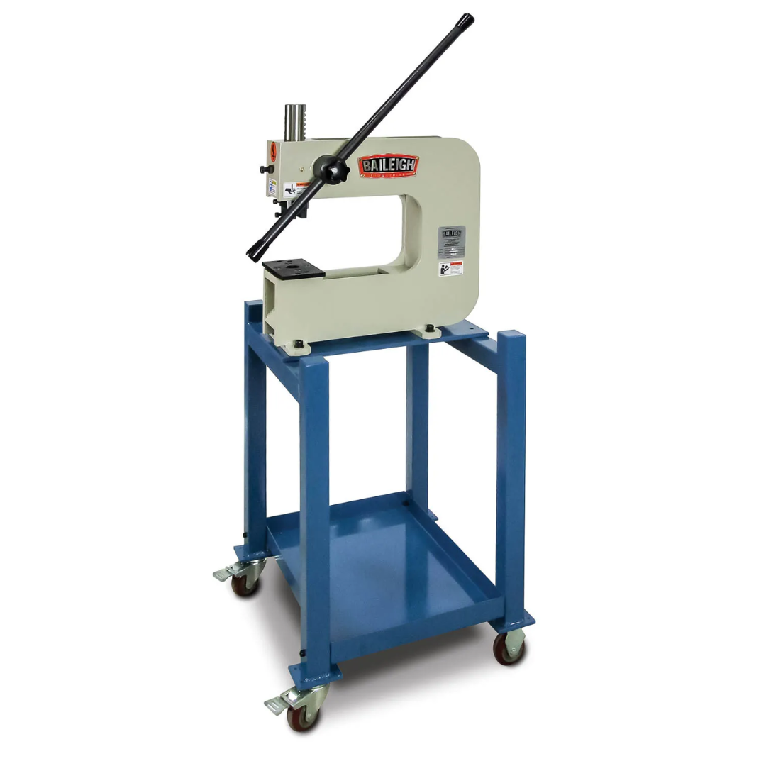 Baileigh Metal Bench Press - BP-3 1000792 heavy-duty manual bench press with steel frame, adjustable worktable, and mobile stand designed for punching, stamping, forming, and light metal fabrication operations.