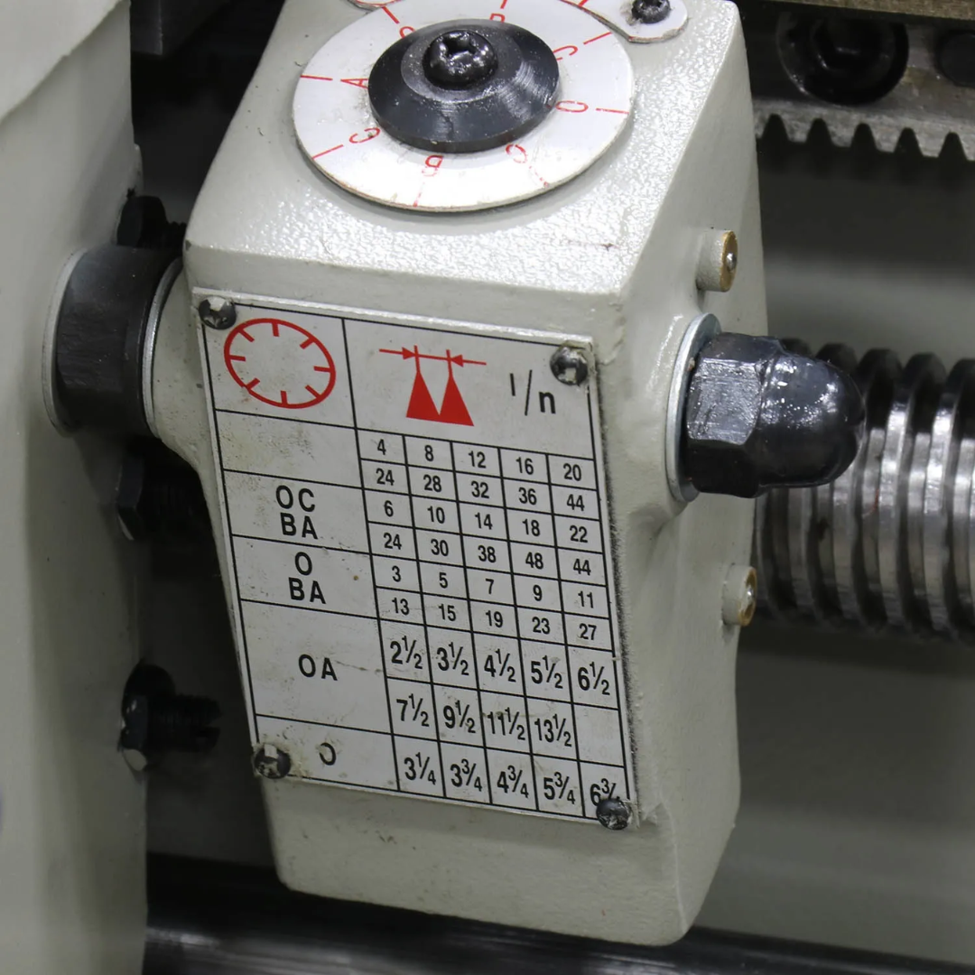Baileigh Metal Lathe - PL-1860E 1016624 spindle speed and feed chart for quick operator reference during machining operations.