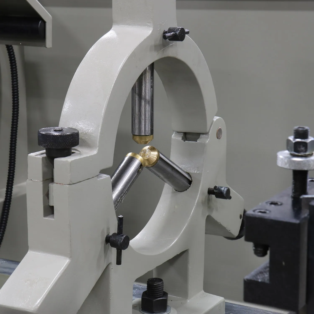 Baileigh Metal Lathe - PL-1860E 1016624 steady rest supporting long workpieces during precision turning to improve machining stability and accuracy.
